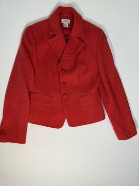 Ann Taylor Red Textured Cropped Blazer